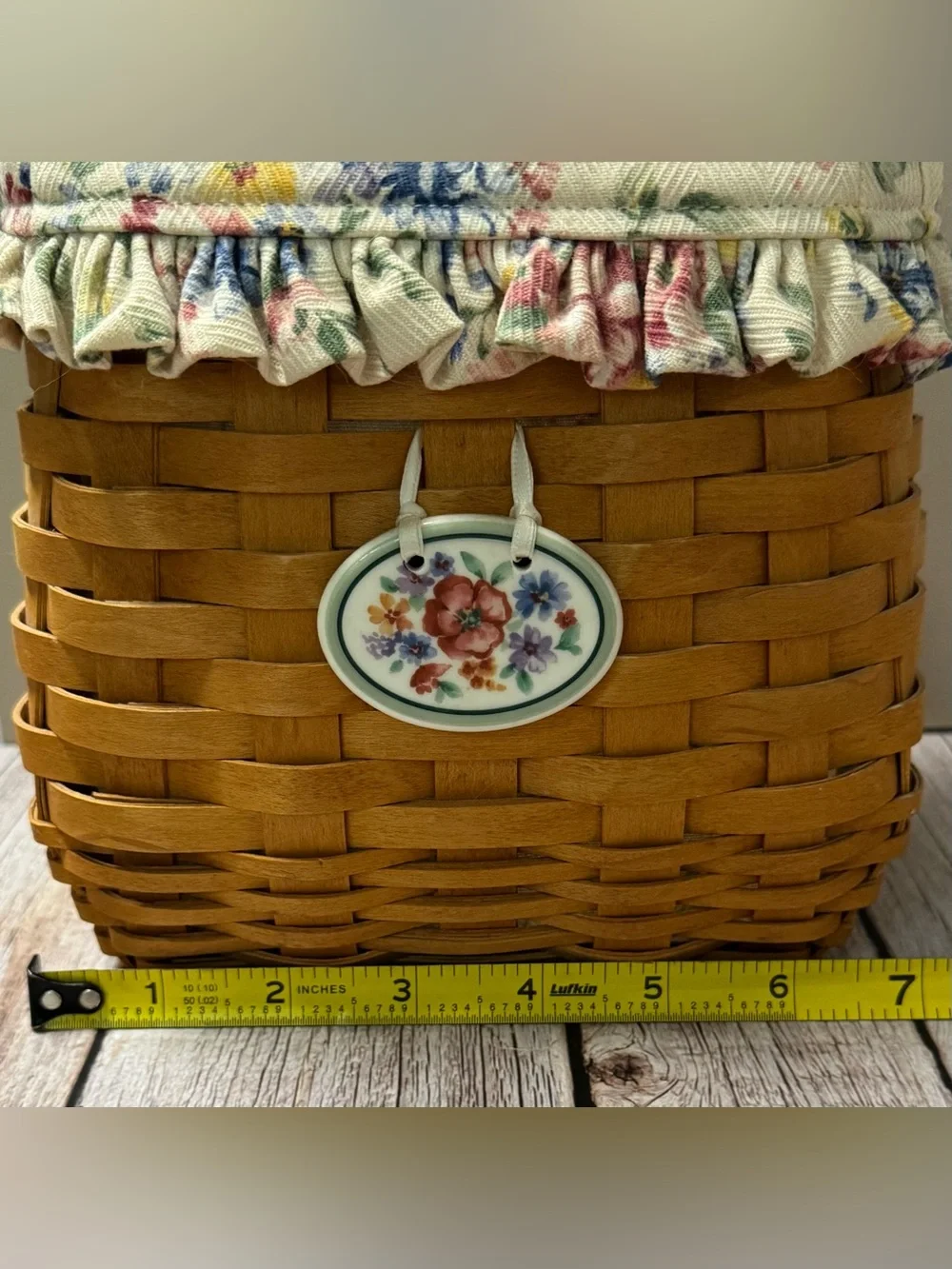 2002 Longaberger Tote Basket Combo Spring Floral Fabric Liner & Charm +Protector